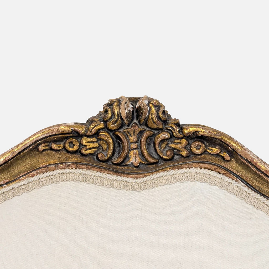 Elegant Vintage Armchair with White Upholstery and Gold Trim