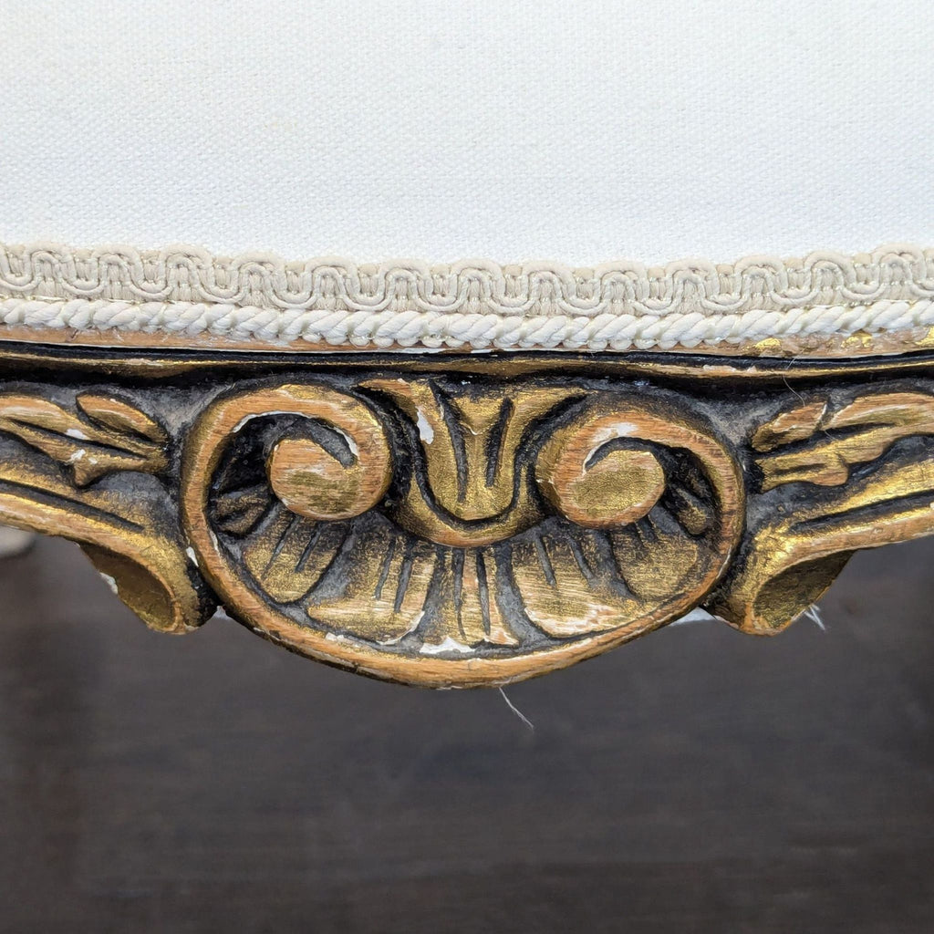Elegant Vintage Armchair with White Upholstery and Gold Trim