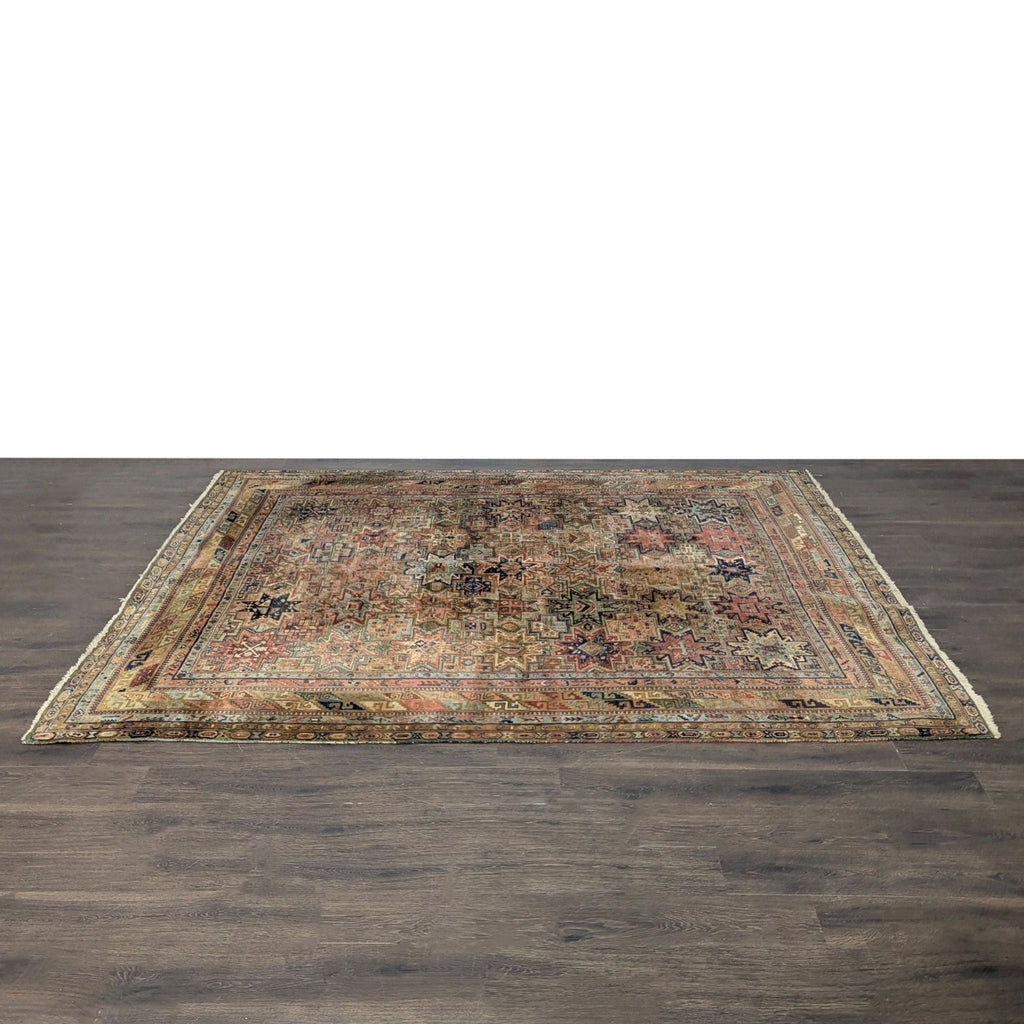 Vintage Geometric Pattern Area Rug – 8x12 Multicolor, Worn Look