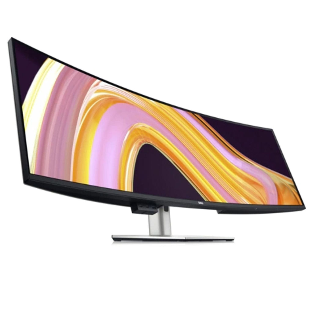 Sleek 49-inch Dell monitor featuring a curved design, vibrant colors, and ample screen space for professionals.  