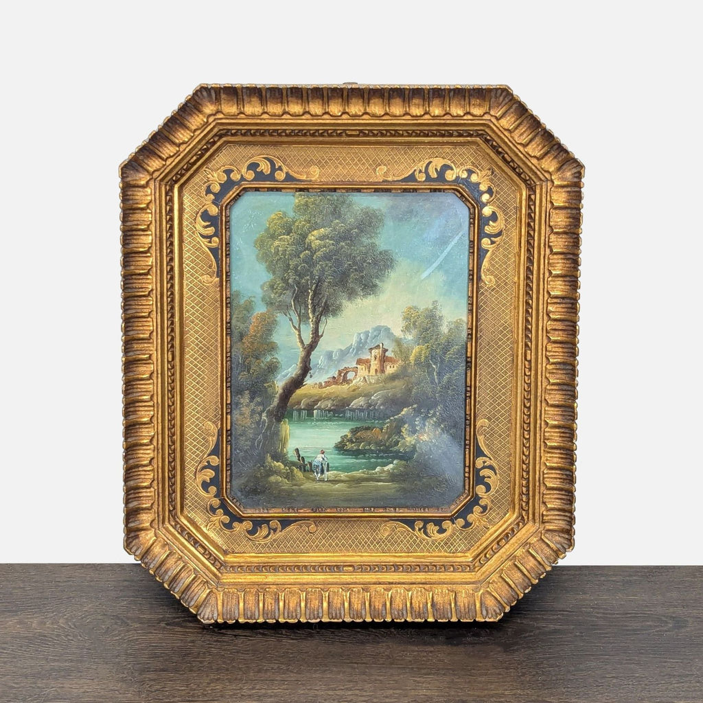 Pair of 19th-century Italianate Pastoral Landscape Paintings with Ornate Gold Frames