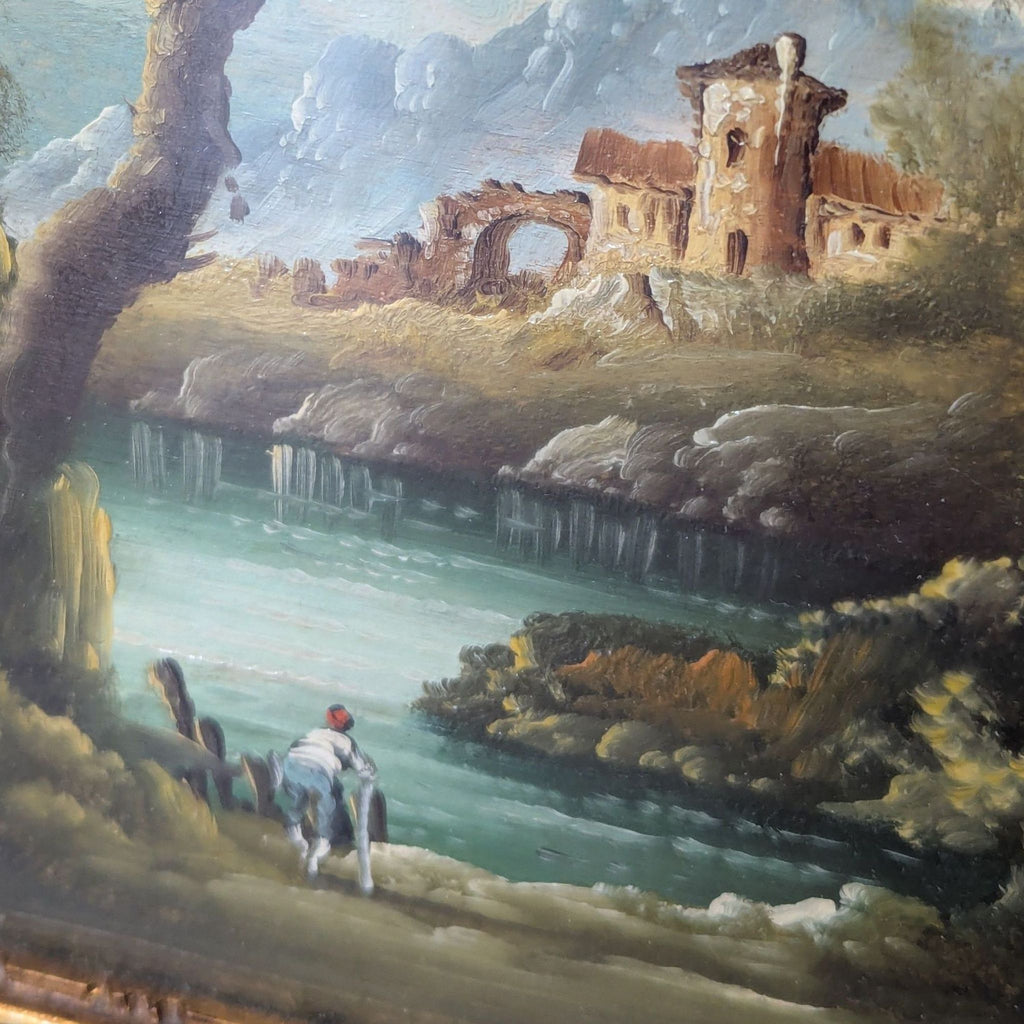 Pair of 19th-century Italianate Pastoral Landscape Paintings with Ornate Gold Frames