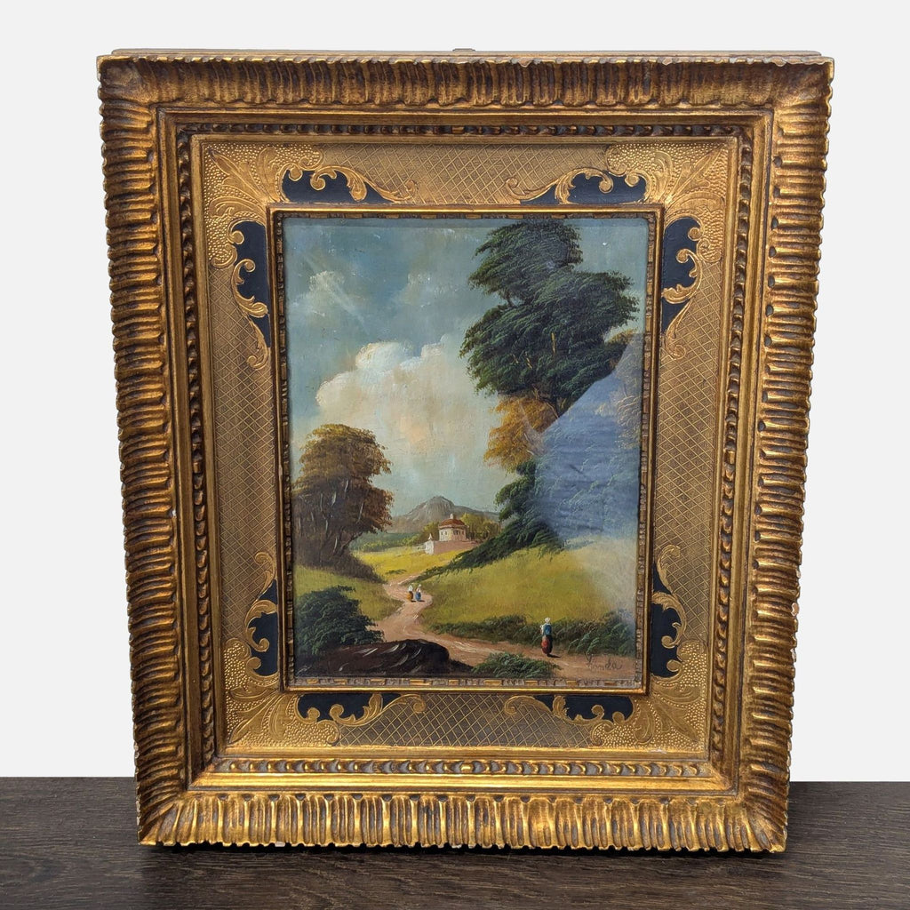 Pair of 19th-century Italianate Pastoral Landscape Paintings with Ornate Gold Frames