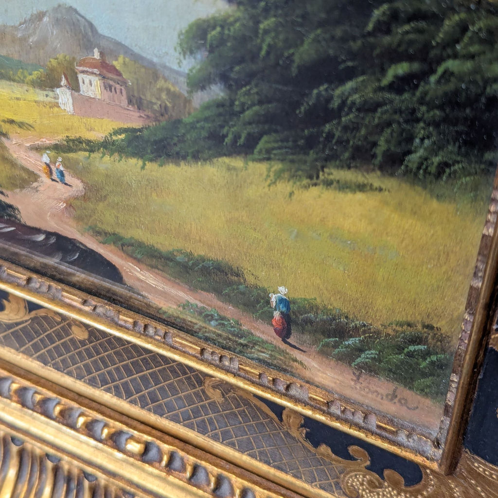 Pair of 19th-century Italianate Pastoral Landscape Paintings with Ornate Gold Frames