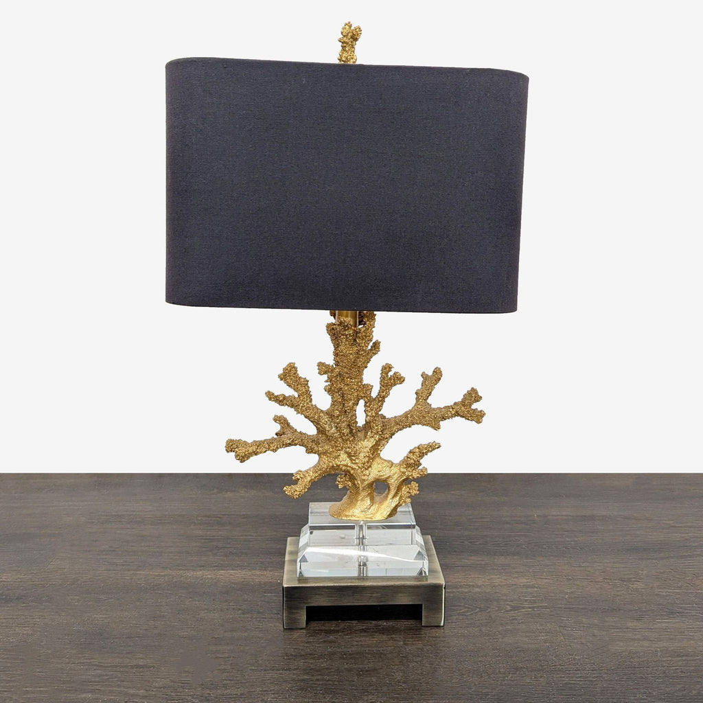Elegant Table Lamp with Gold Faux Coral Design and Black Shade
