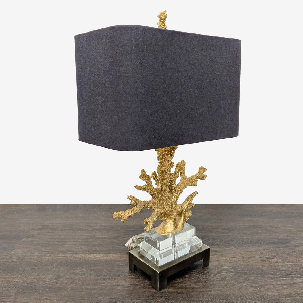 Elegant Table Lamp with Gold Faux Coral Design and Black Shade