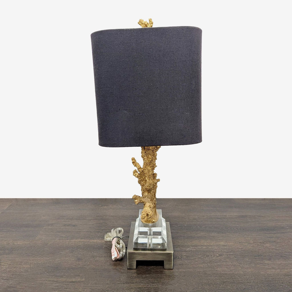 Elegant Table Lamp with Gold Faux Coral Design and Black Shade