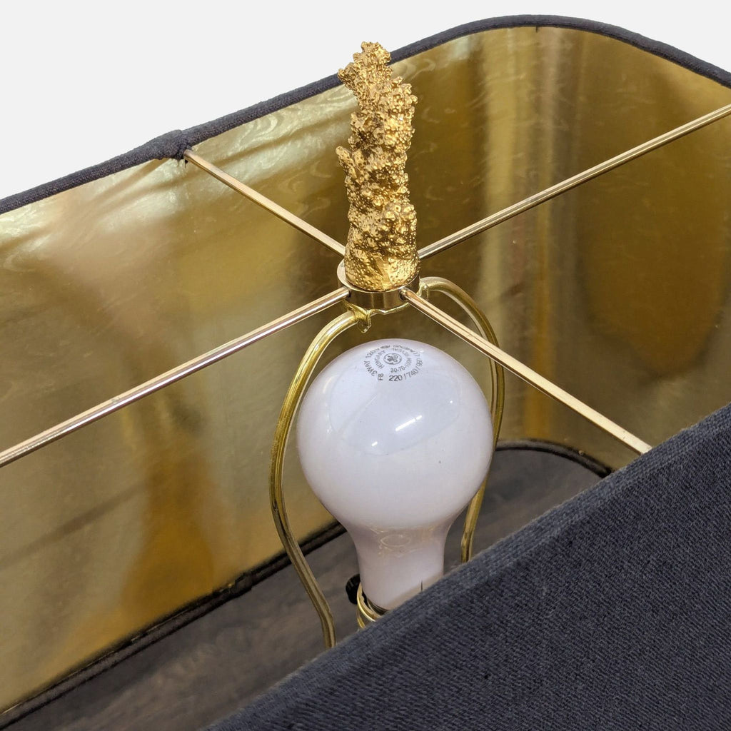 Elegant Table Lamp with Gold Faux Coral Design and Black Shade
