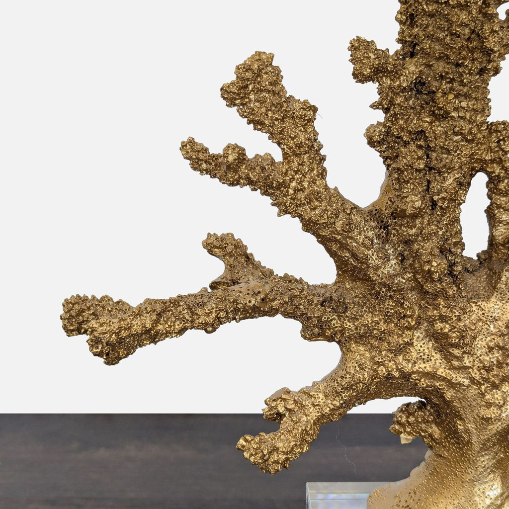 Elegant Table Lamp with Gold Faux Coral Design and Black Shade