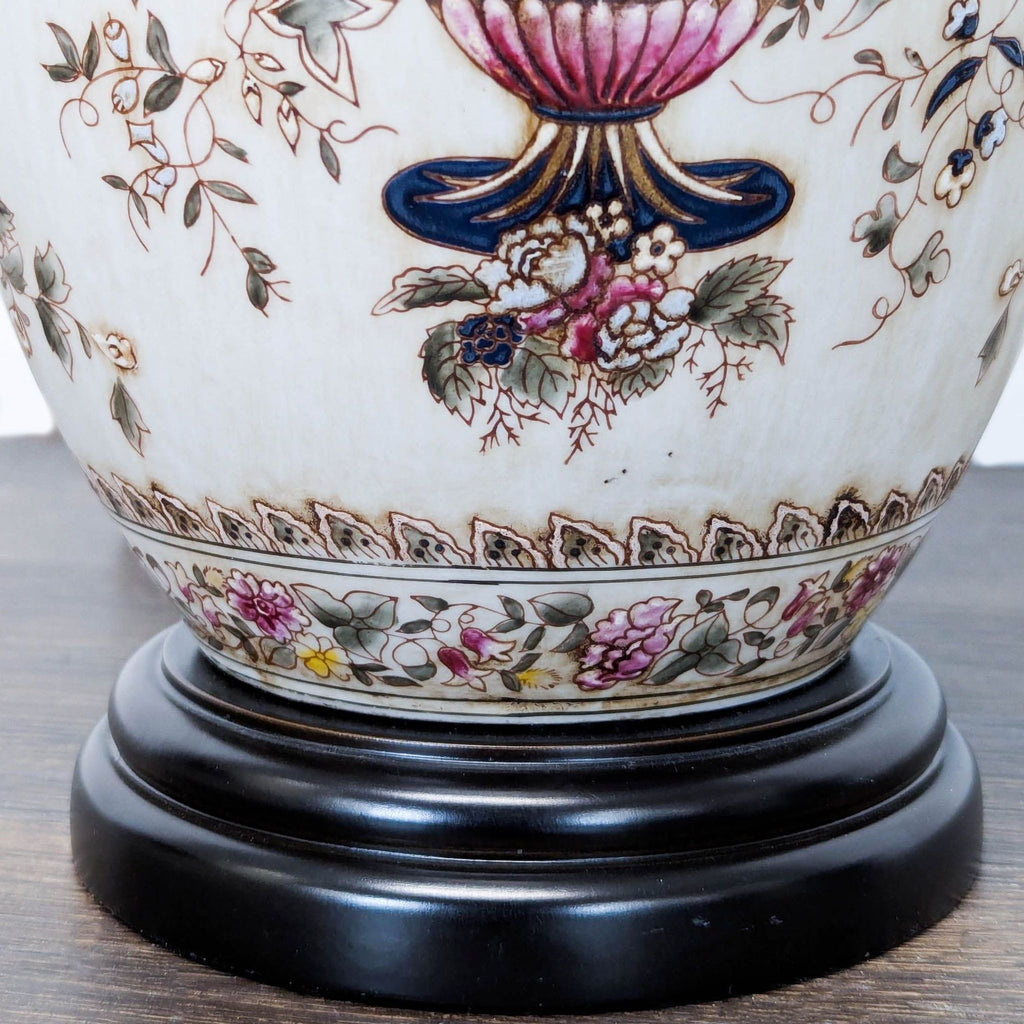 Elegant Oriental Accent Floral Ceramic Table Lamp with Classic Shade