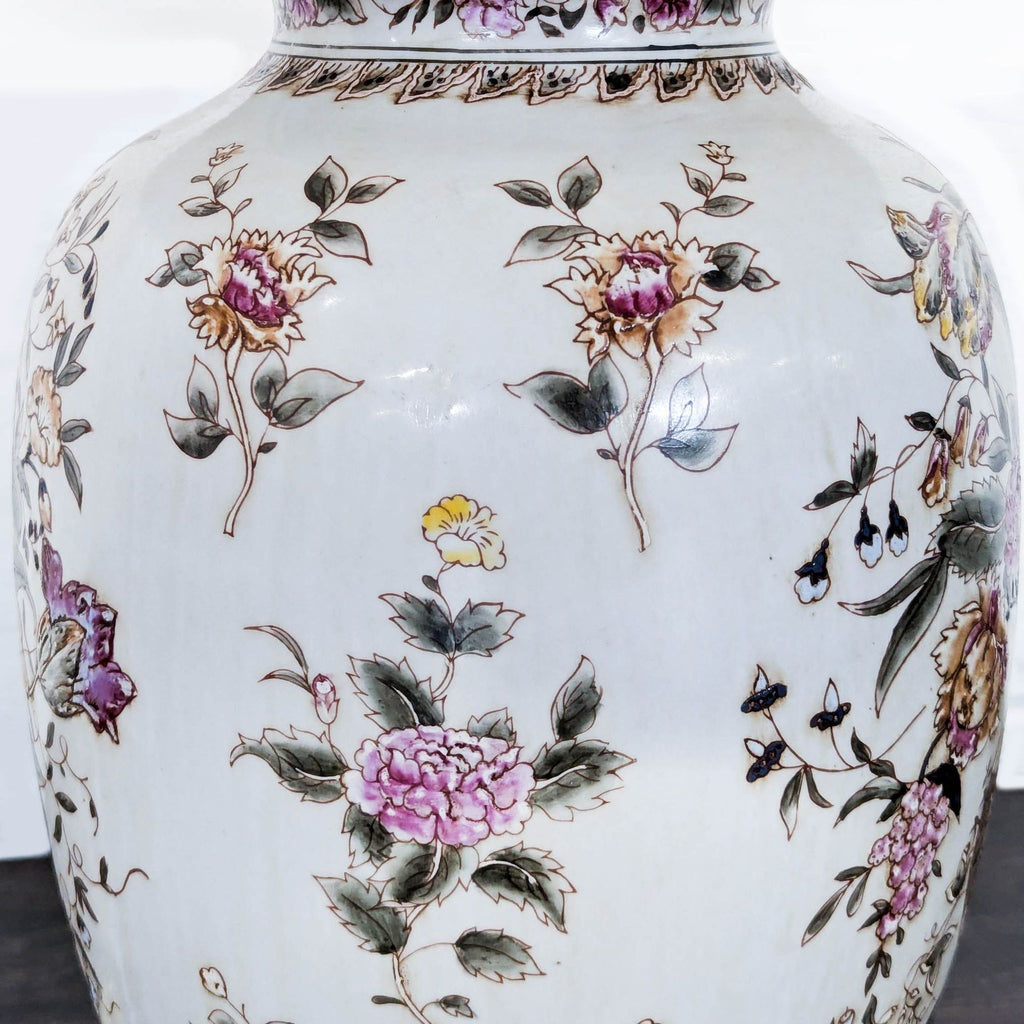 Elegant Oriental Accent Floral Ceramic Table Lamp with Classic Shade