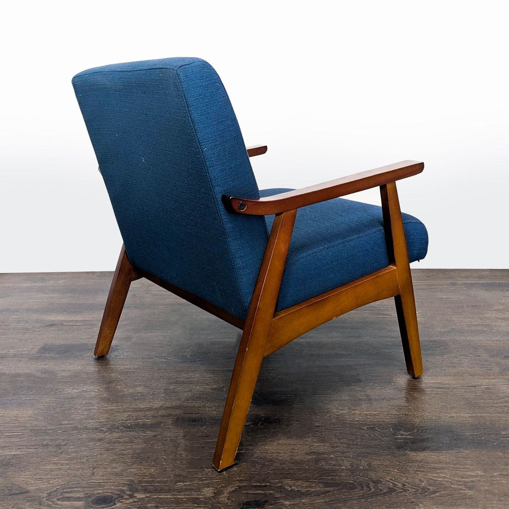 Mid-Century Modern Blue Lounge Chair with Wooden Frame