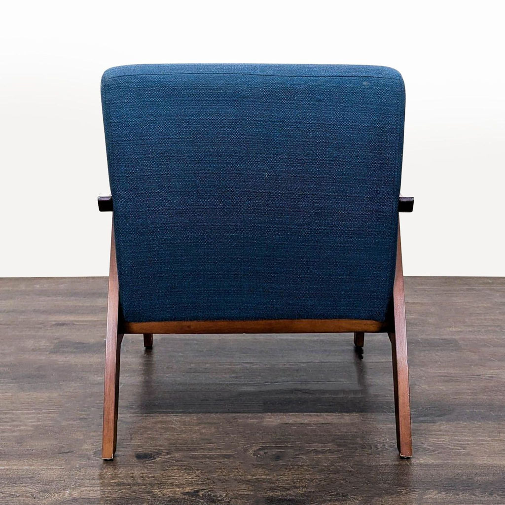 Mid-Century Modern Blue Lounge Chair with Wooden Frame