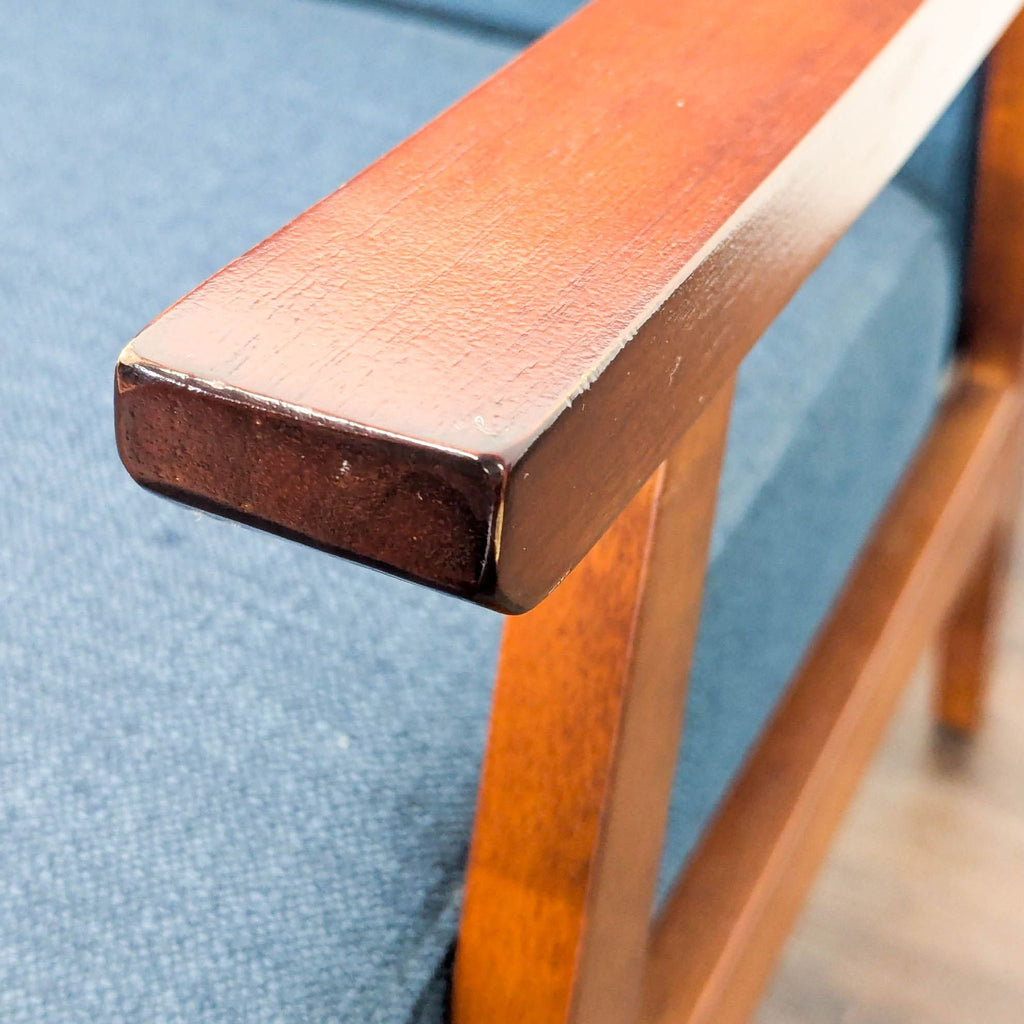 Mid-Century Modern Blue Lounge Chair with Wooden Frame