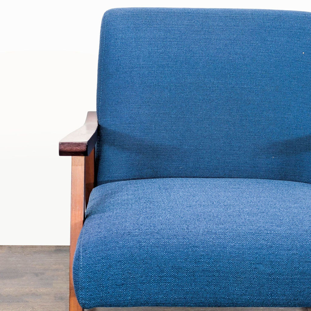Mid-Century Modern Blue Lounge Chair with Wooden Frame
