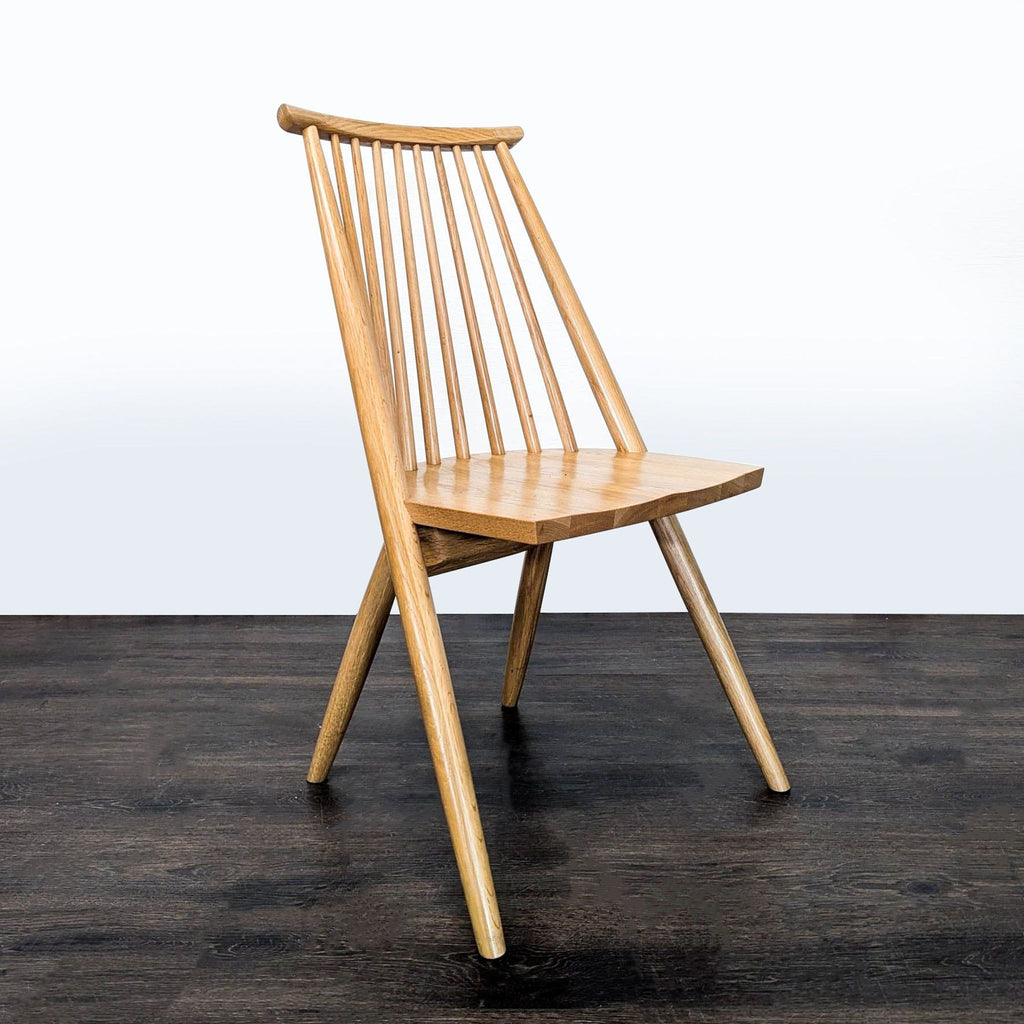 Solid wood dining chair by Article, Shaker-inspired, featuring a tall backrest and broad white oak seat.  