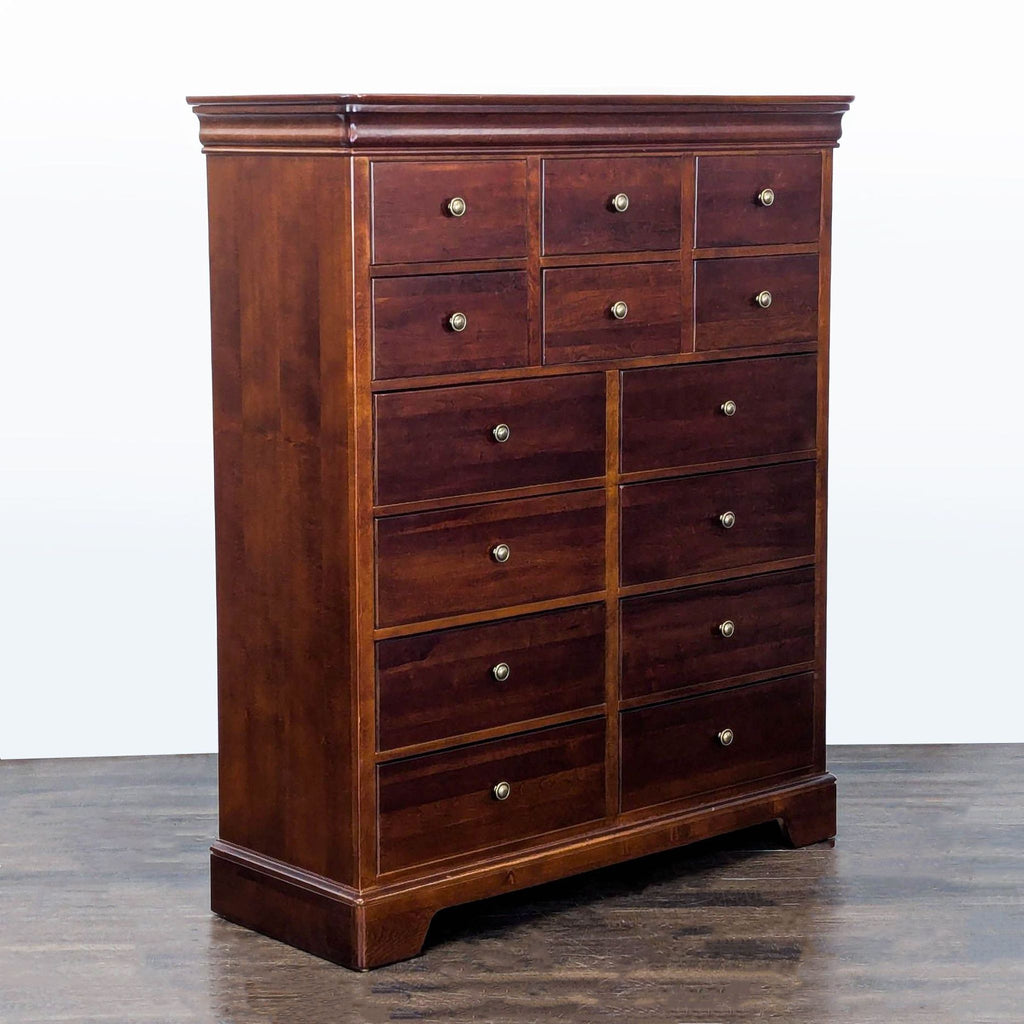 Fourteen-drawer Stanley Furniture dresser in rich cherry, designed for versatile storage and timeless appeal.