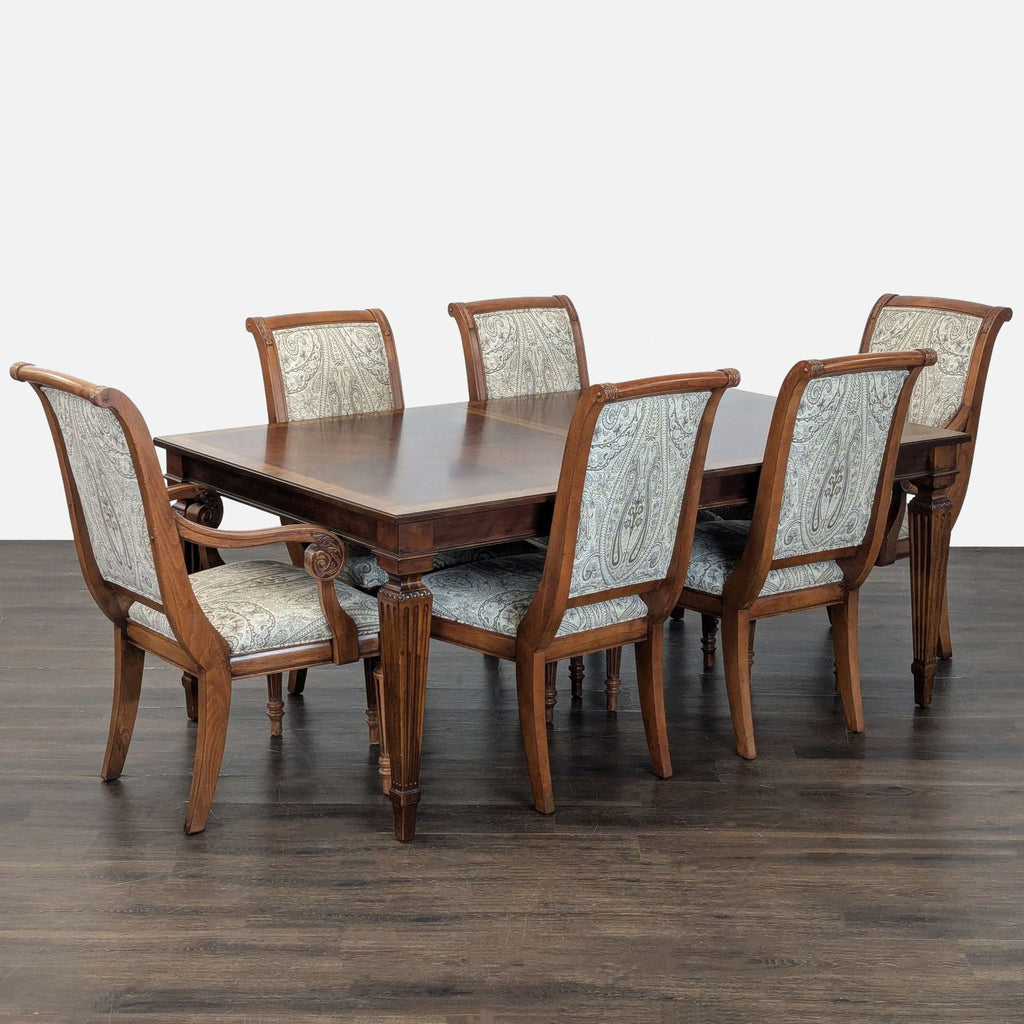 Ethan Allen Goodwin 7-Piece Wood Dining Set with Upholstered Chairs