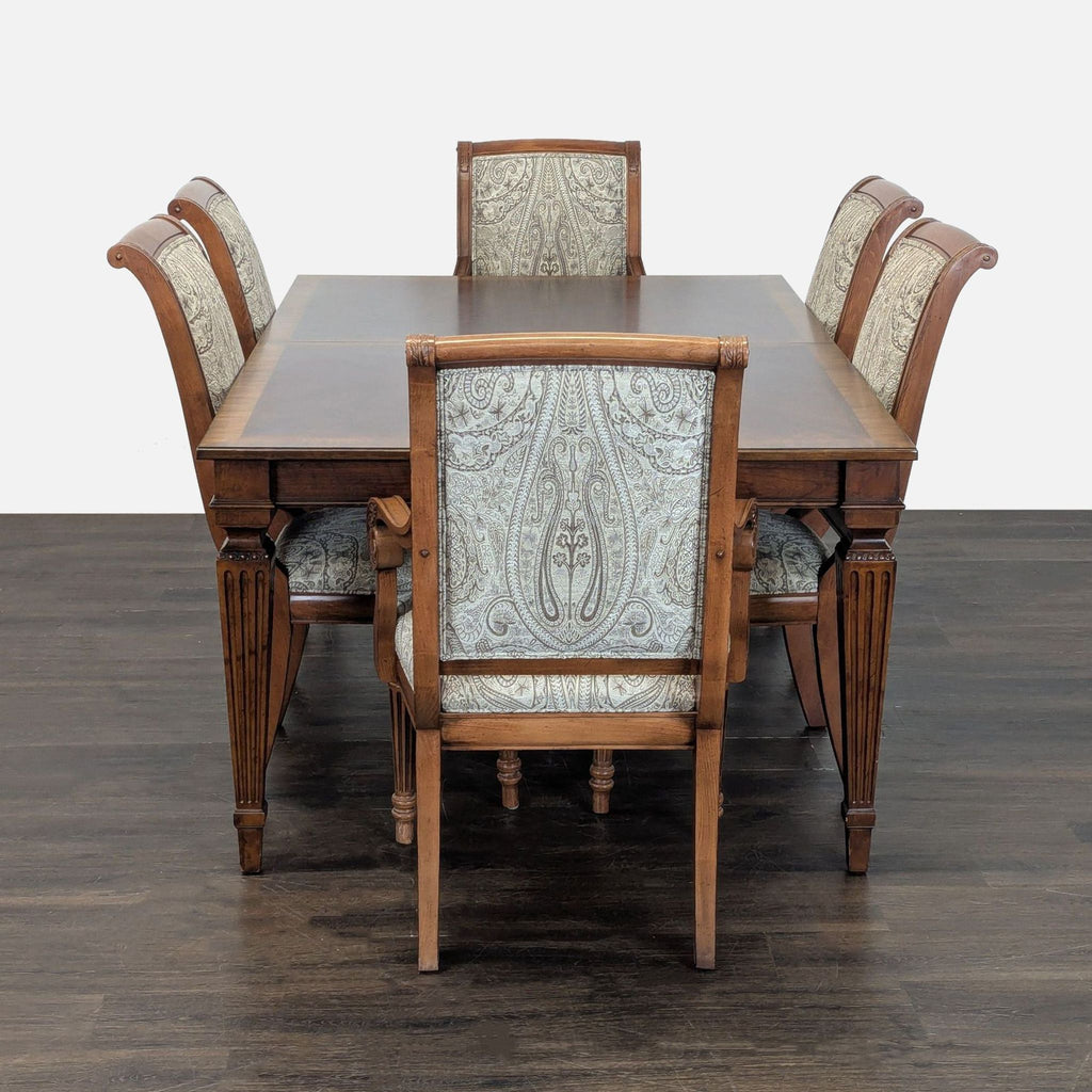 Ethan Allen Goodwin 7-Piece Wood Dining Set with Upholstered Chairs