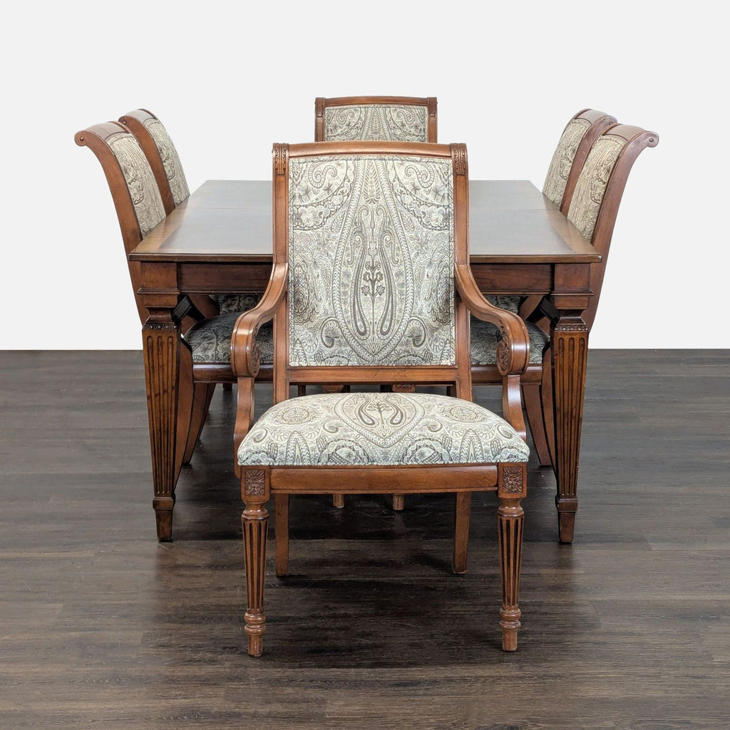 Ethan Allen Goodwin 7-Piece Wood Dining Set with Upholstered Chairs
