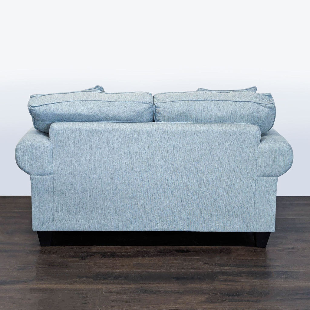 Minhause Furniture Saige Marine Blue Blue Upholstered Loveseat with Leaf Print Accent Pillows