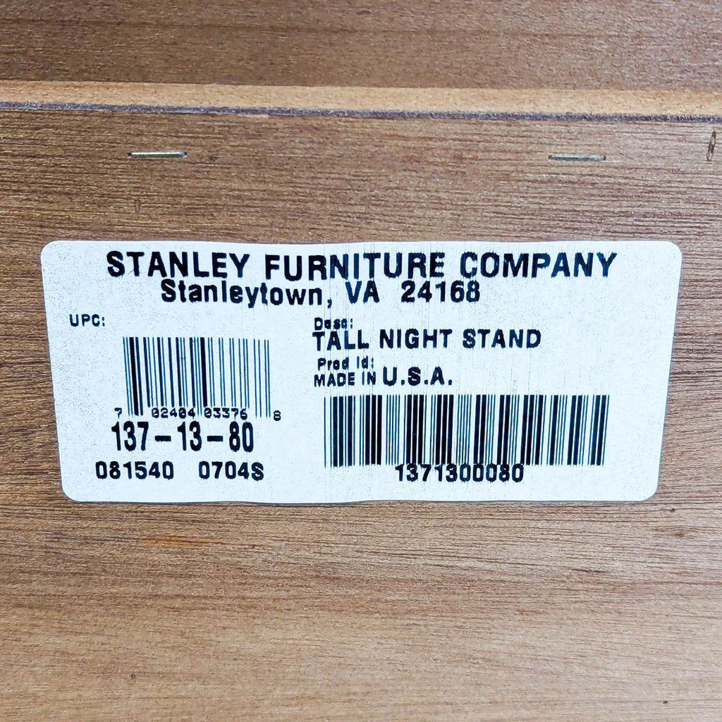 Stanley Furniture Three Drawer Tall Nightstand