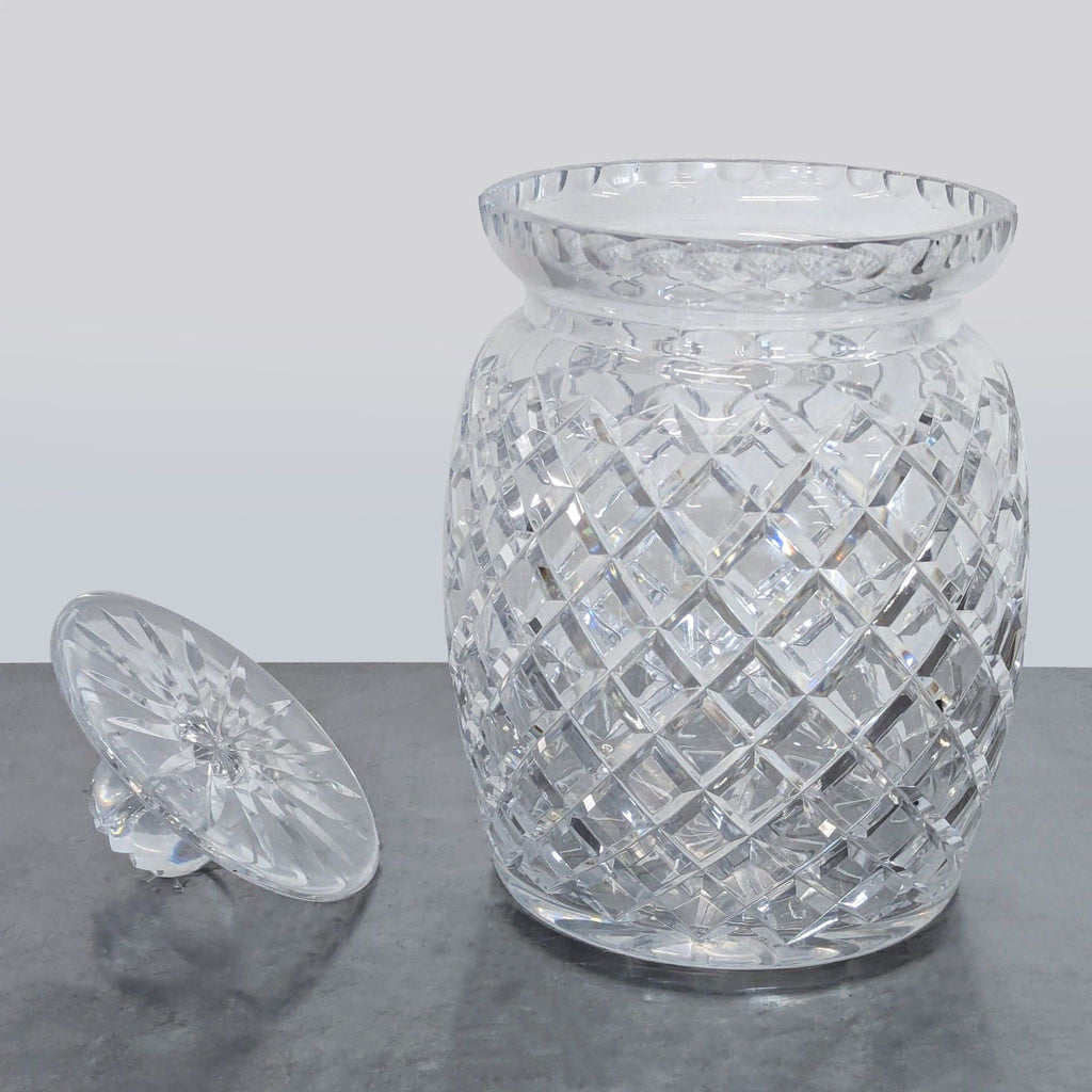 Elegant Ceska cut crystal glass jar with lid, ideal for storing candies or cookies in stylish glassware.