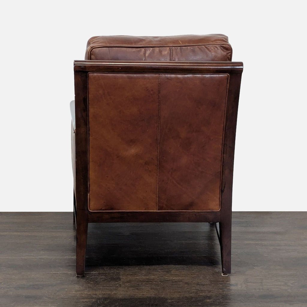Traditional Leather Lounge Chair with Exposed Wood Frame