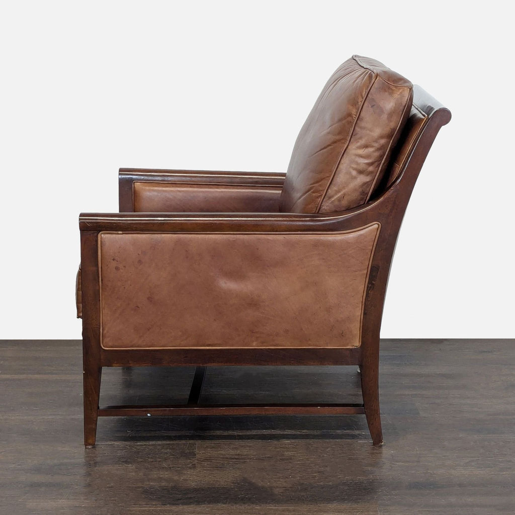 Traditional Leather Lounge Chair with Exposed Wood Frame