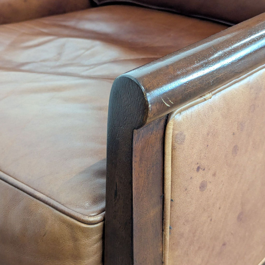 Traditional Leather Lounge Chair with Exposed Wood Frame