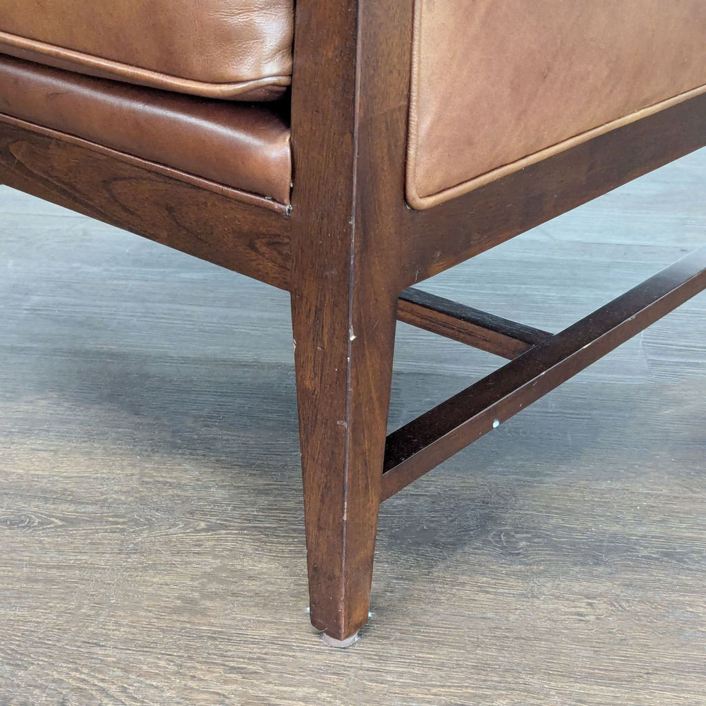 Traditional Leather Lounge Chair with Exposed Wood Frame