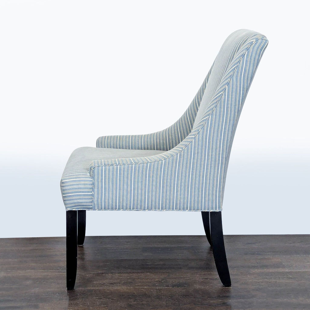 Striped Blue Lounge Chair with Wooden Legs