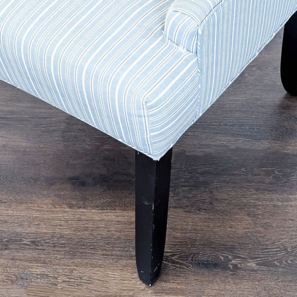 Striped Blue Lounge Chair with Wooden Legs