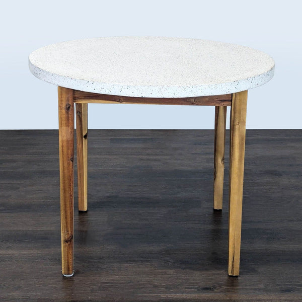 Certainly! However, it appears that you haven't provided any images or a full description for the dining table. Please upload the images or share their full description. Once you provide this information, I can write three distinct, concise alt texts (under 100 characters each) as requested.