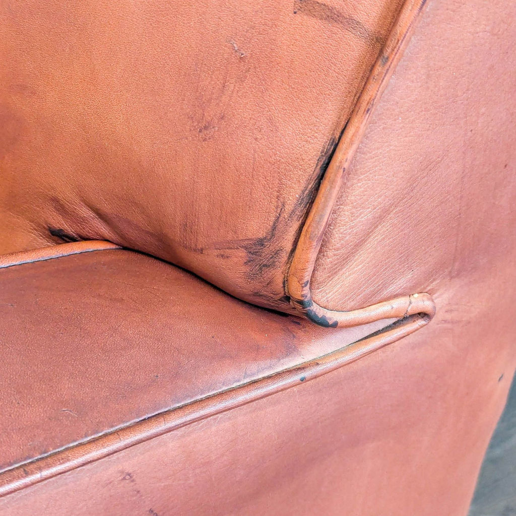 Mid-Century Modern Style Brown Leather Loveseat with Wooden Legs