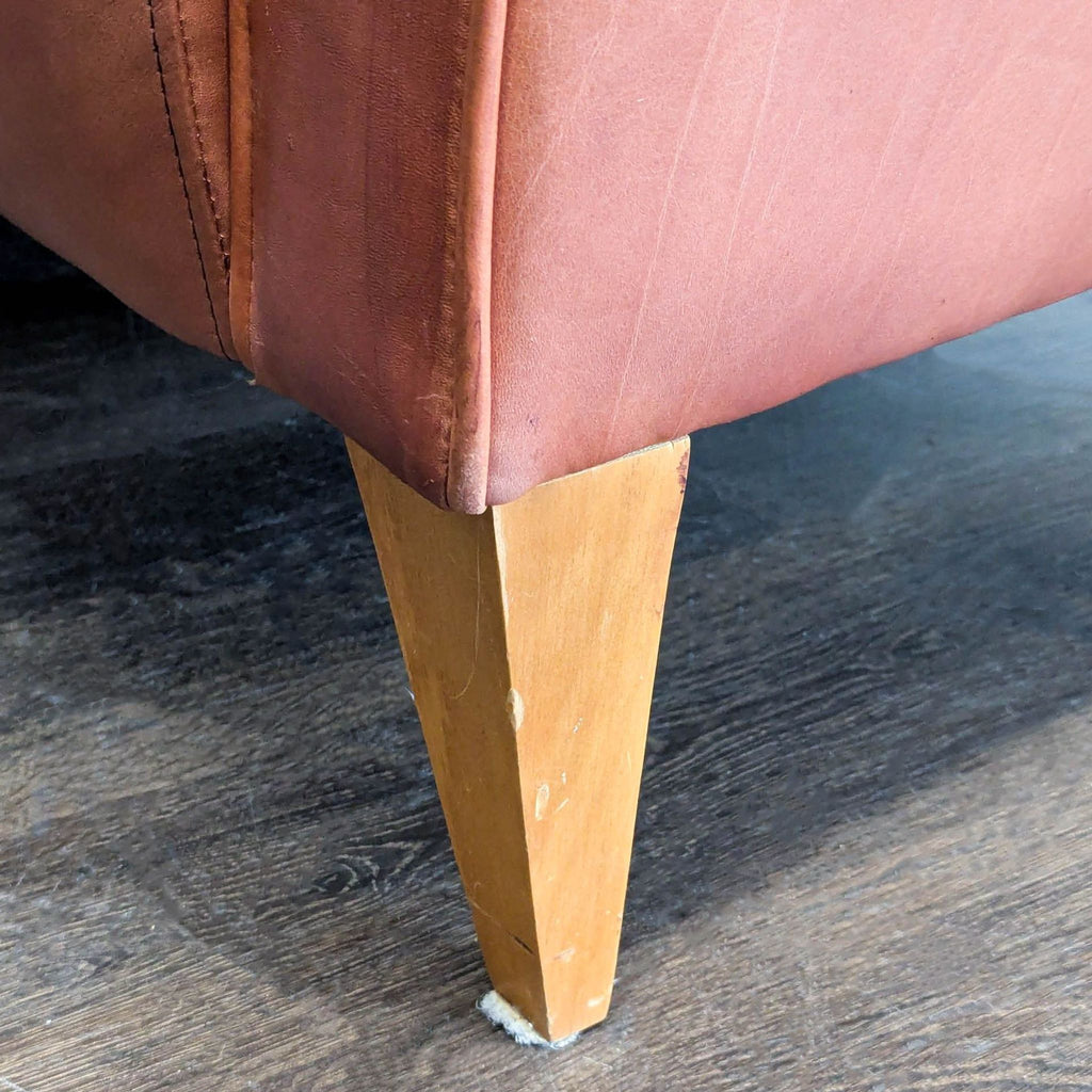 Mid-Century Modern Style Brown Leather Loveseat with Wooden Legs