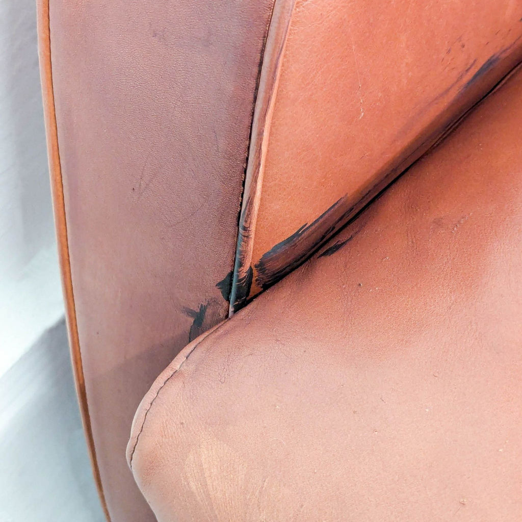 Mid-Century Modern Style Brown Leather Loveseat with Wooden Legs