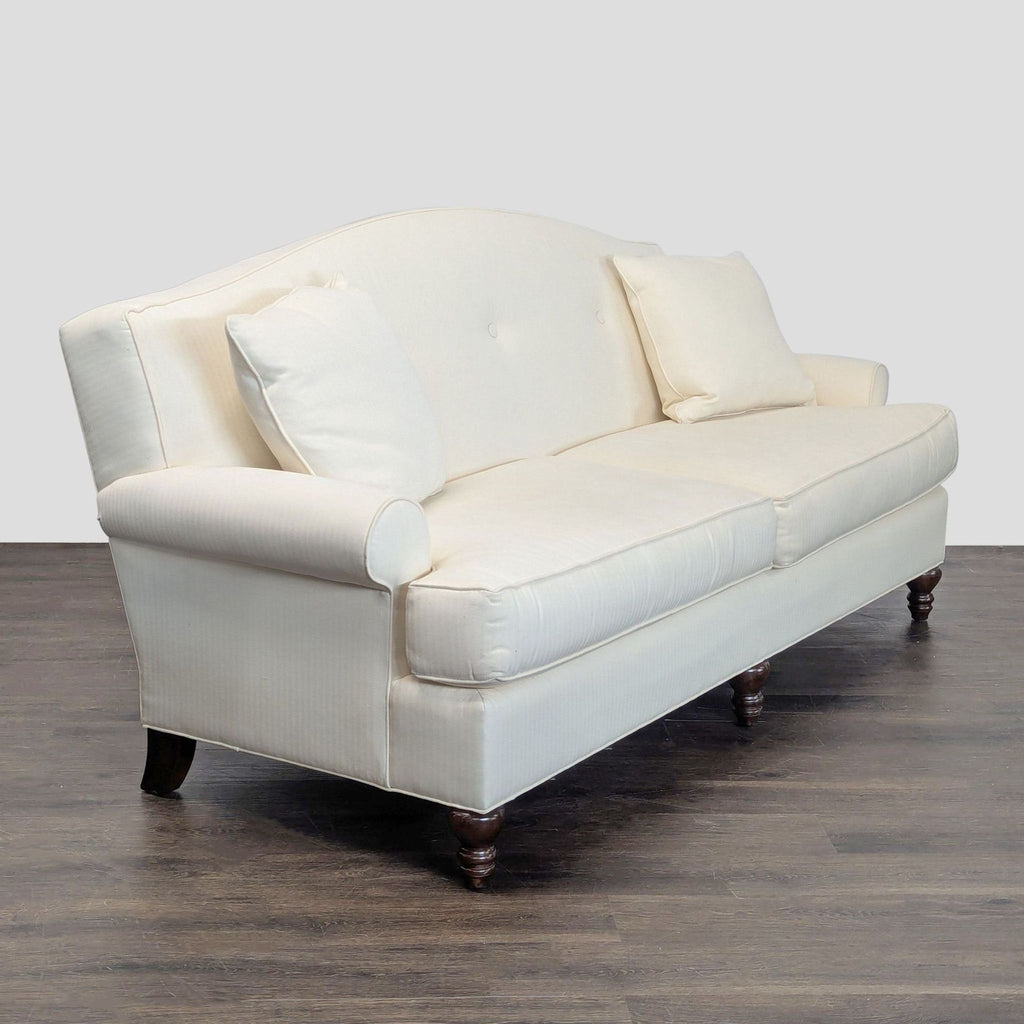 Thomasville 3-Seat Cream Sofa with Rolled Arms and Accent Pillows