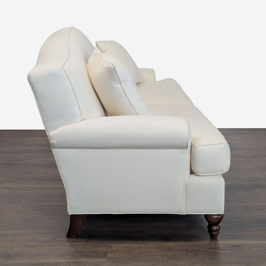 Thomasville 3-Seat Cream Sofa with Rolled Arms and Accent Pillows