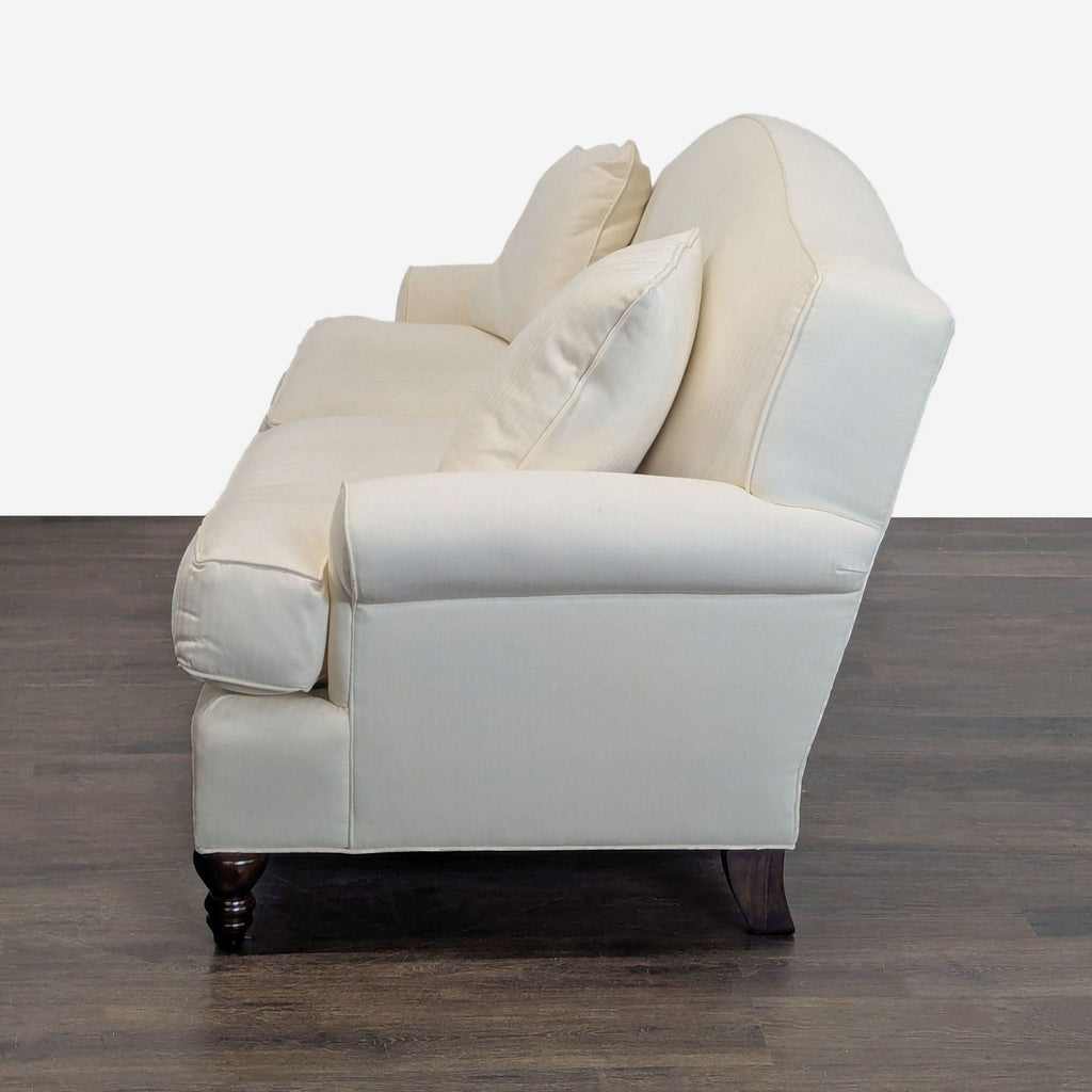 Thomasville 3-Seat Cream Sofa with Rolled Arms and Accent Pillows