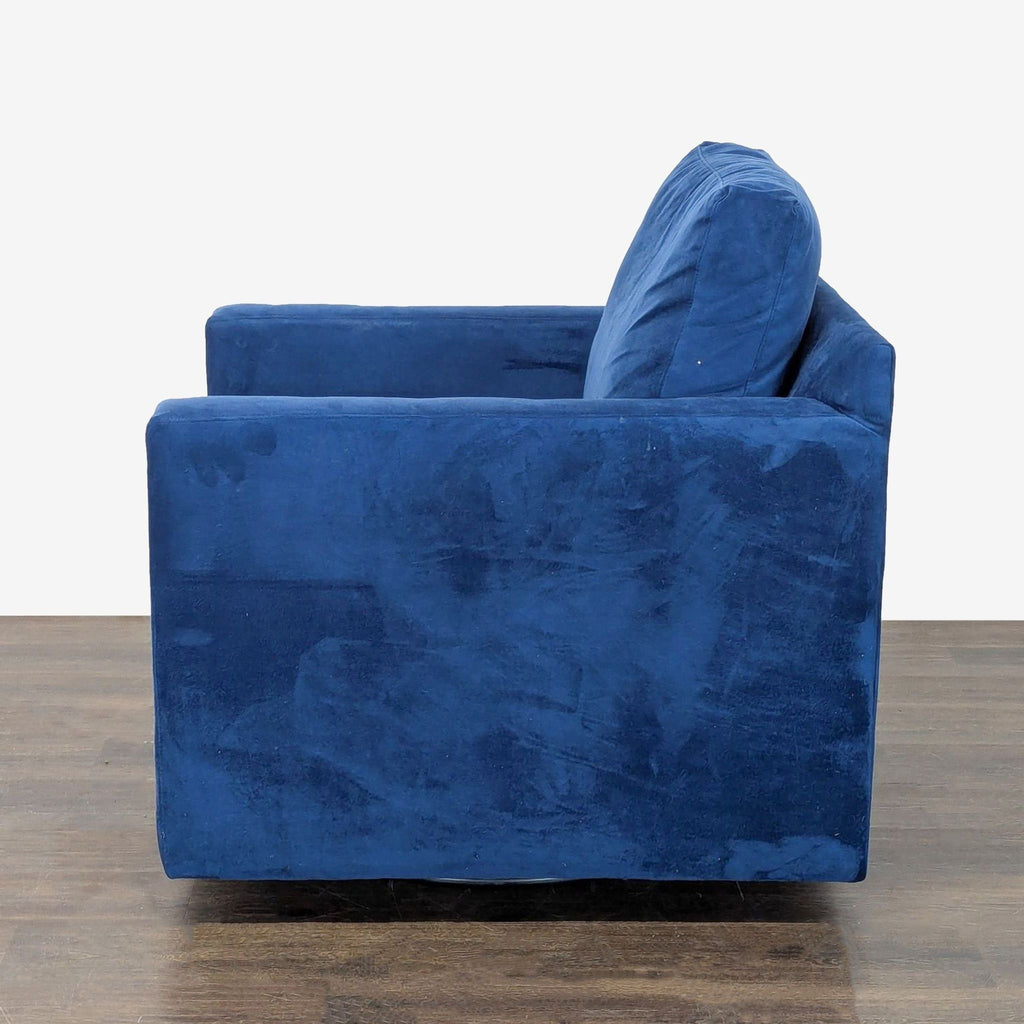 Crate & Barrel Blue Velvet Lounge Swivel Chair