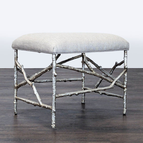 Silver iron branch-base ottoman with upholstered cushion by John-Richard, transitional style seating.  