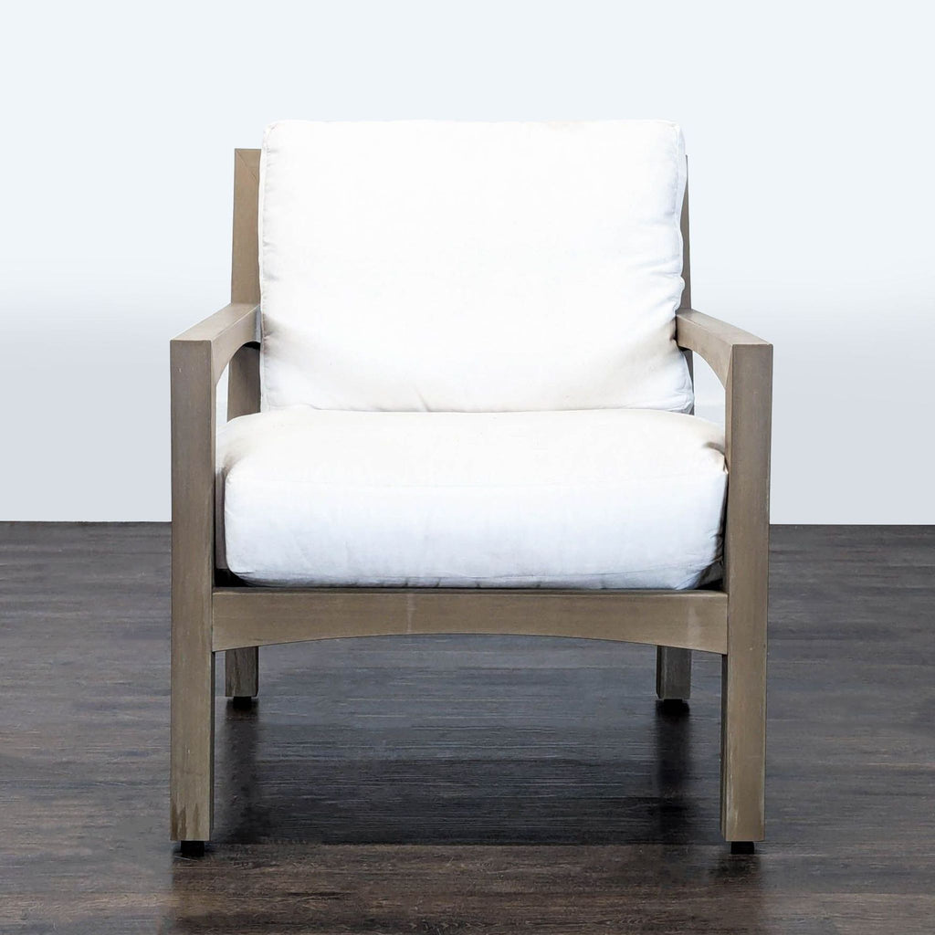 Set of six West Elm outdoor chairs with two side tables, arranged as a patio seating area.  