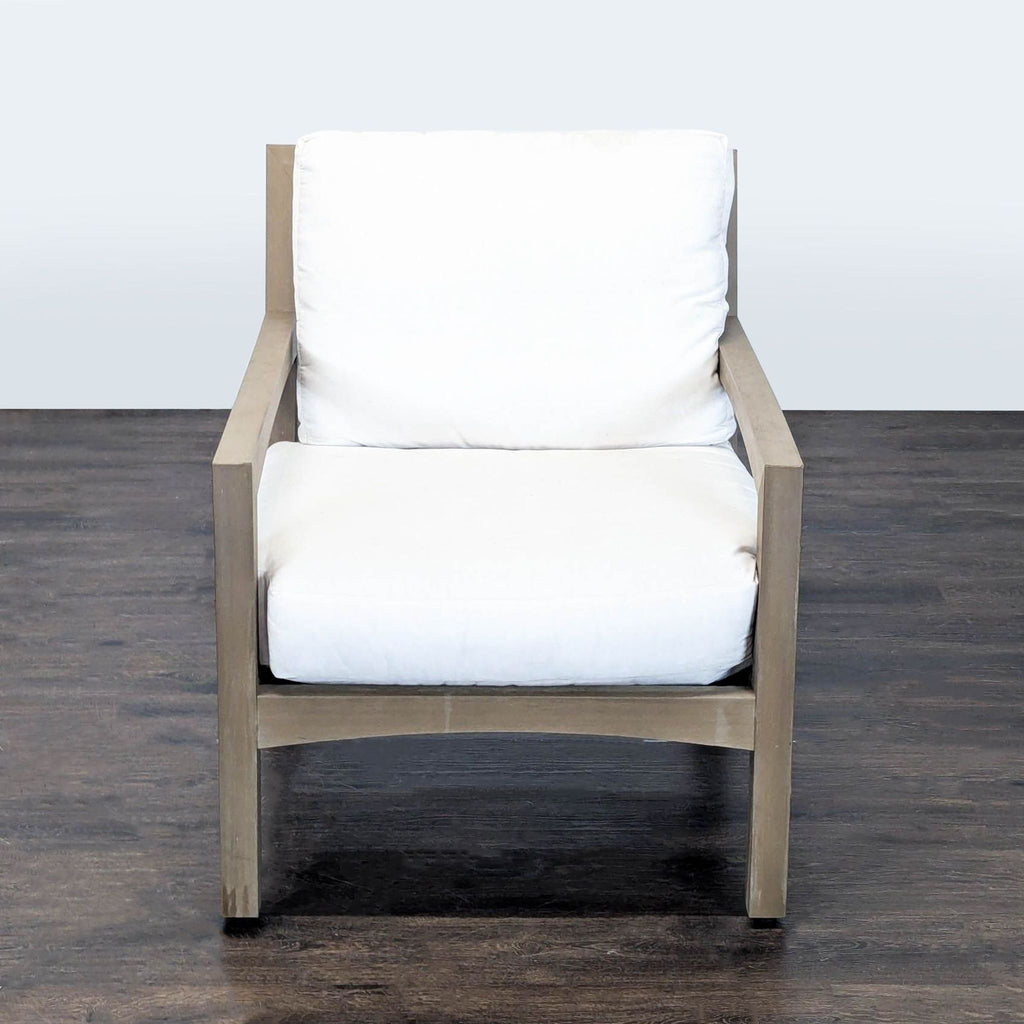 West Elm outdoor chair set of six with two matching side tables, displayed on a terrace.  