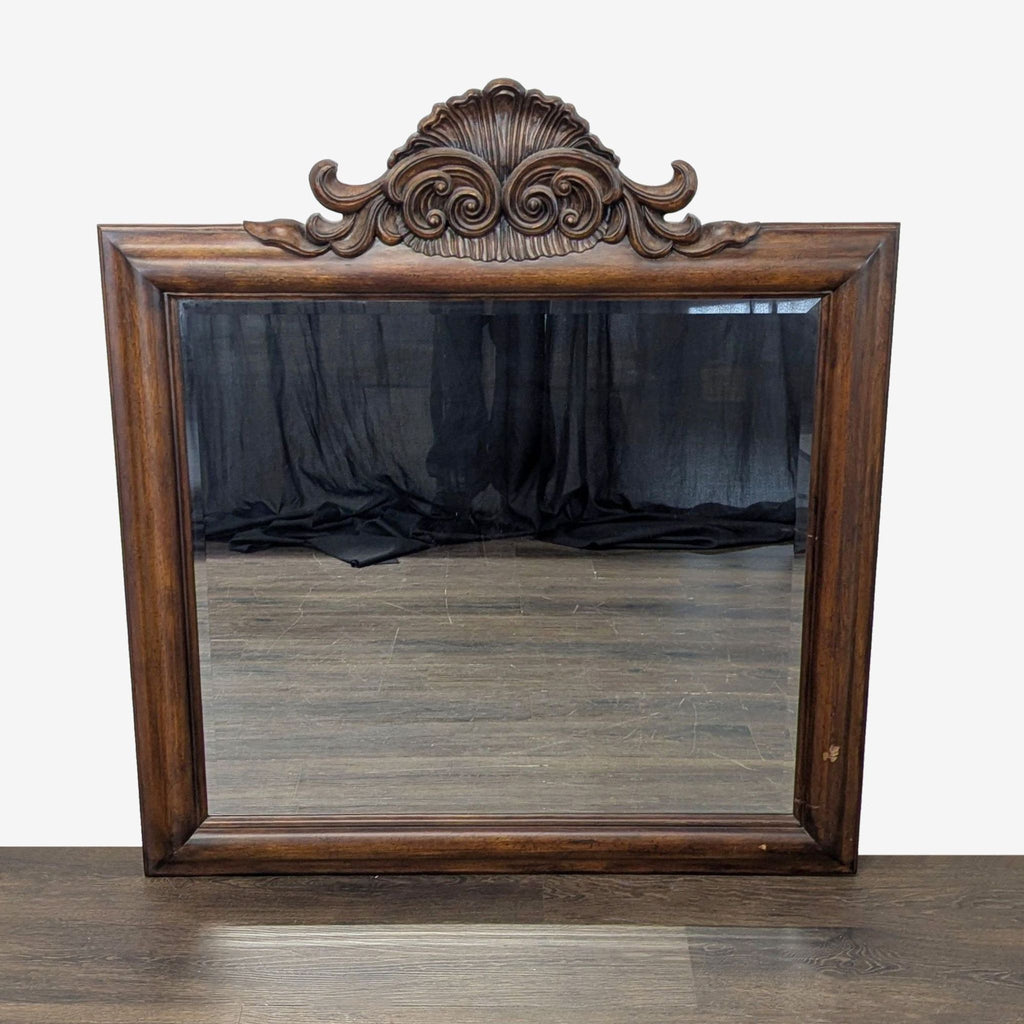 Wood Mirror with Top Carving