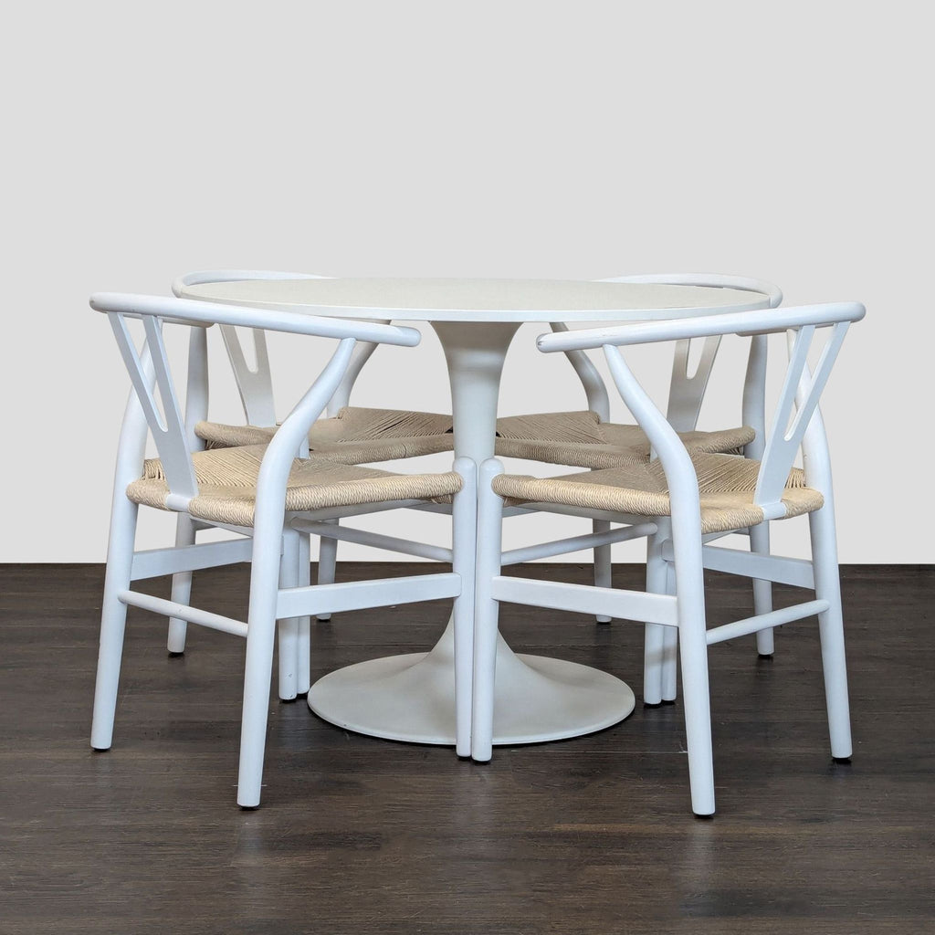 IKEA DOCKSTA Round Pedestal Dining Table with 4 Wishbone-Style Woven Chairs