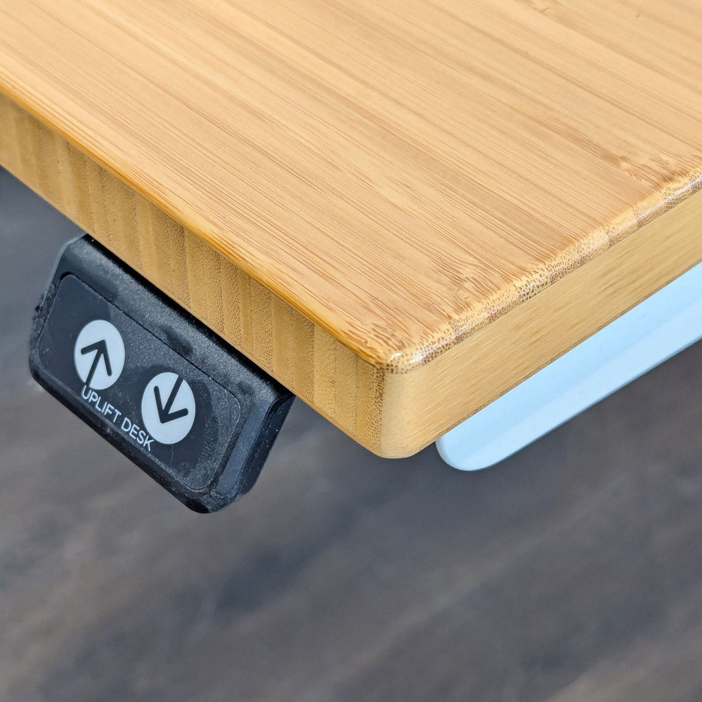 Uplift Electric Standing Desk with Bamboo Top, White Frame, Drawer & Casters