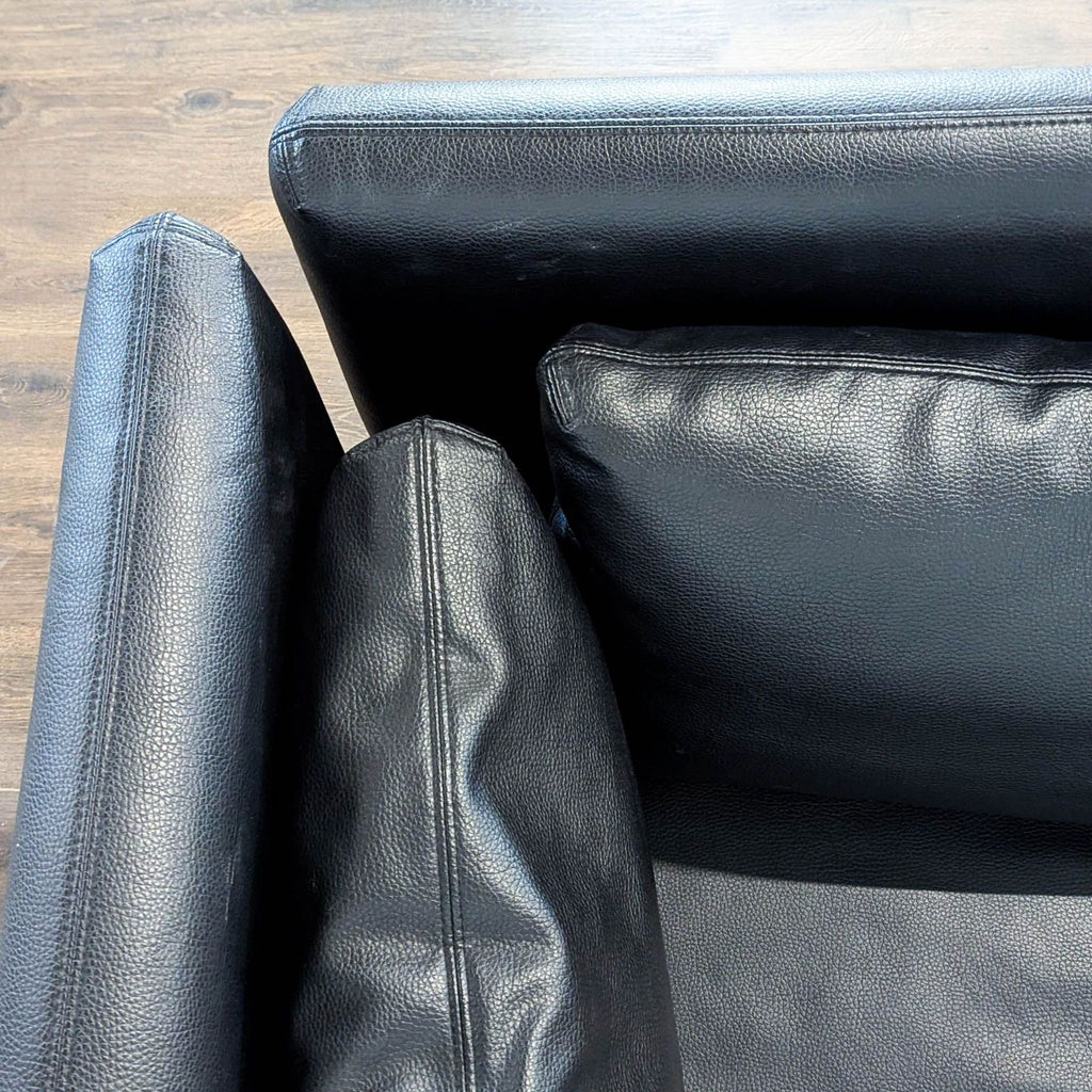 Excellent condition! 


Versatile modular sectional sofa is upholstered in black faux leather. This set includes a storage ottoman and a pull-out sleeper module. The modular design allows for various configurations to fit different living spaces. 

D