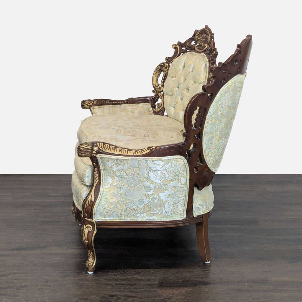 Hausske-Harlen 1981 Rococo Revival Carved Wood & Gilt Triple-Back Loveseat