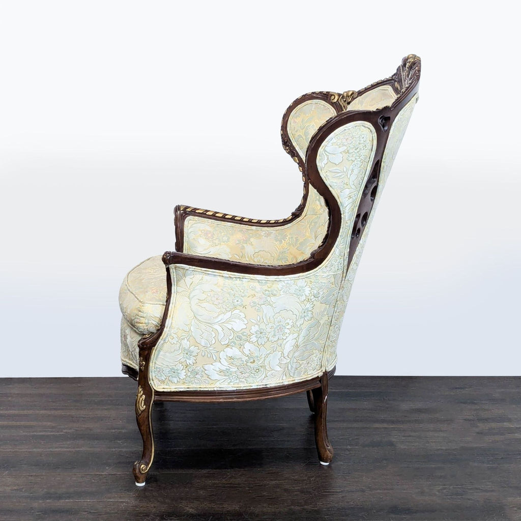 Hausske-Harlen 1981 Rococo Revival Carved Wood & Gilt High-Back Wing Chair